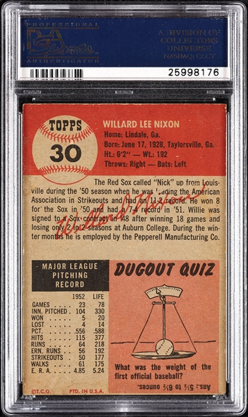 Willard Nixon Signed 1953 Topps No. 30 (PSA/DNA)
