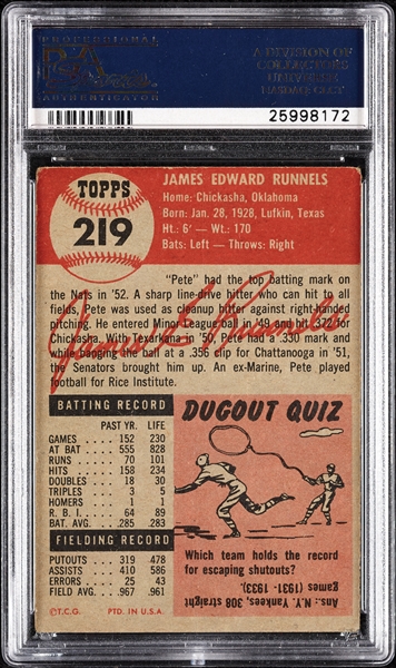 Pete Runnels Signed 1953 Topps No. 219 (PSA/DNA)