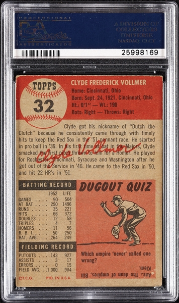 Clyde Vollmer Signed 1953 Topps No. 32 (PSA/DNA)