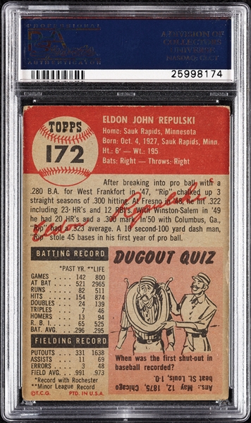 Rip Repulski Signed 1953 Topps No. 172 (PSA/DNA)