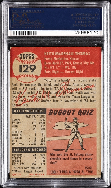 Keith Thomas Signed 1953 Topps No. 129 (PSA/DNA)