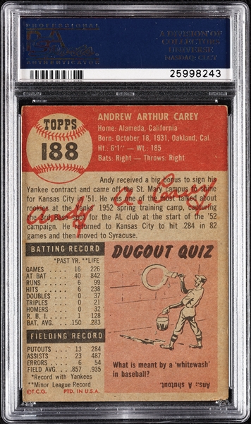 Andy Carey Signed 1953 Topps No. 188 (PSA/DNA)