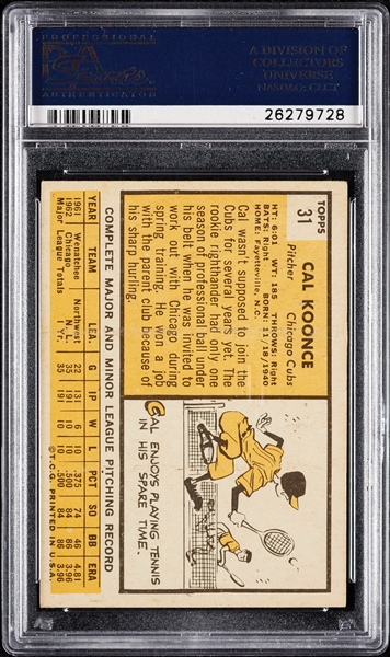 Cal Koonce Signed 1963 Topps No. 31 (PSA/DNA)