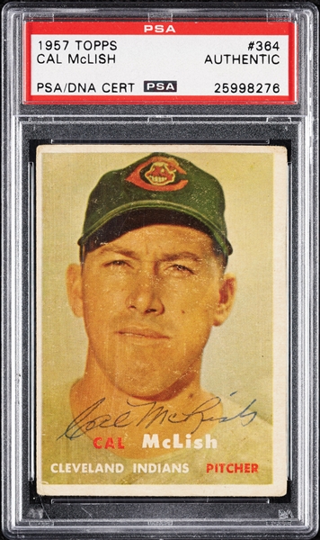 Cal McLish Signed 1957 Topps No. 364 (PSA/DNA)