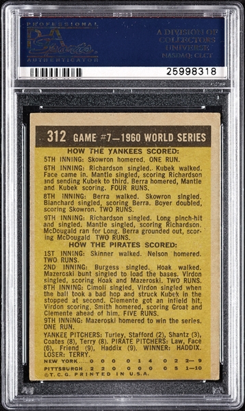 Bill Mazeroski Signed 1961 Topps World Series Game 7 No. 312 (PSA/DNA)
