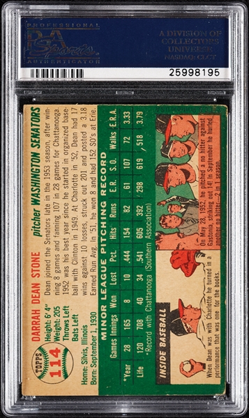 Dean Stone Signed 1954 Topps No. 114 (PSA/DNA)
