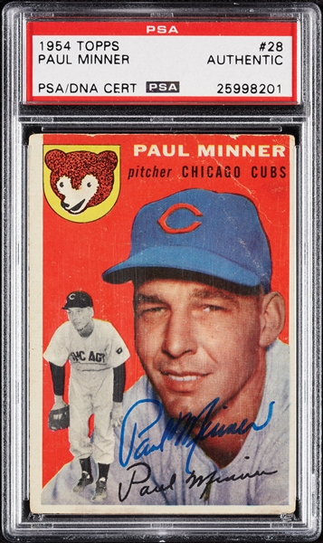 Paul Minner Signed 1954 Topps No. 28 (PSA/DNA)