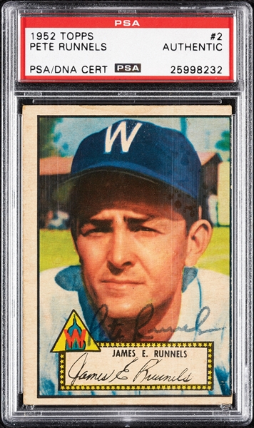 Pete Runnels Signed 1952 Topps No. 2 (PSA/DNA)