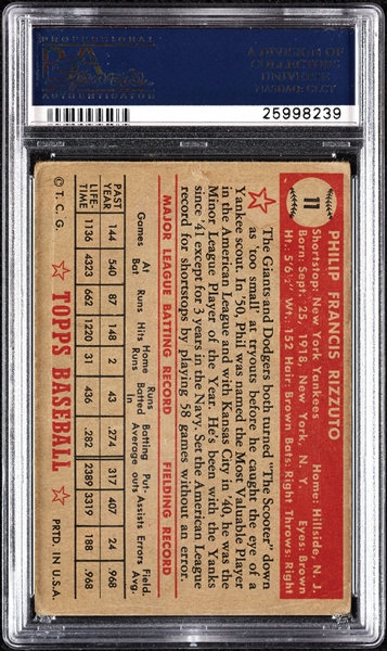 Phil Rizzuto Signed 1952 Topps No. 11 (PSA/DNA)