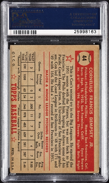 Con Dempsey Signed 1952 Topps No. 44 (PSA/DNA)
