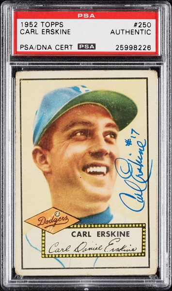 Carl Erskine Signed 1952 Topps No. 250 (PSA/DNA)