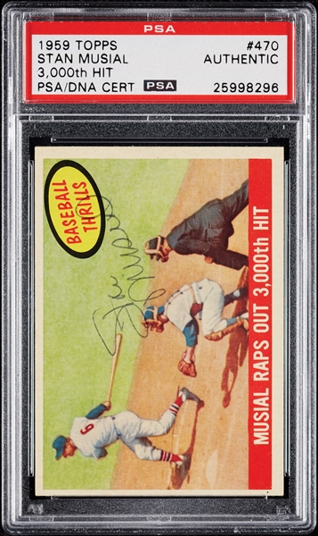 Stan Musial Signed 1959 Topps 3000th Hit No. 470 (PSA/DNA)