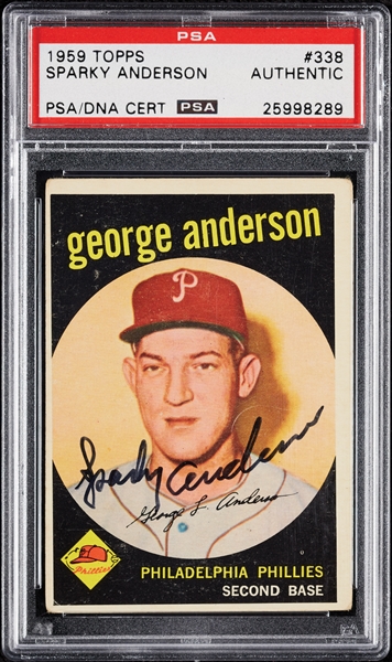 Sparky Anderson Signed 1959 Topps RC No. 338 (PSA/DNA)