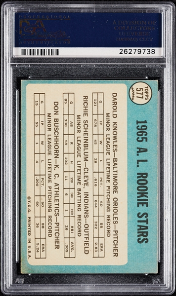 Complete Signed 1965 Topps Rookie Stars with Knowles, Schein & Buschhorn No. 577 (PSA/DNA)