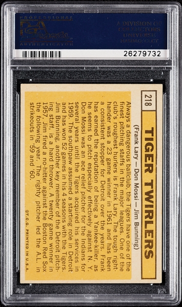 Complete Signed 1963 Topps Tiger Twirlers with Lary, Mossi & Jim Bunning No. 218 (PSA/DNA)