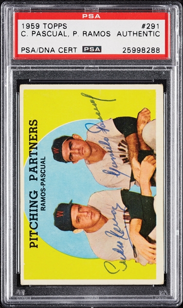 Camilo Pascual & Pedro Ramos Signed 1959 Topps Pitching Partners No. 291 (PSA/DNA)