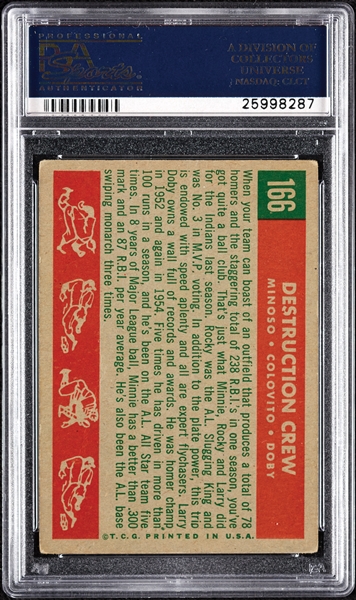 Complete Signed 1959 Topps Destruction Crew with Rocky Colavito, Larry Doby & Minnie Minoso No. 166 (PSA/DNA)