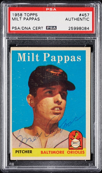 Milt Pappas Signed 1958 Topps No. 457 (PSA/DNA)