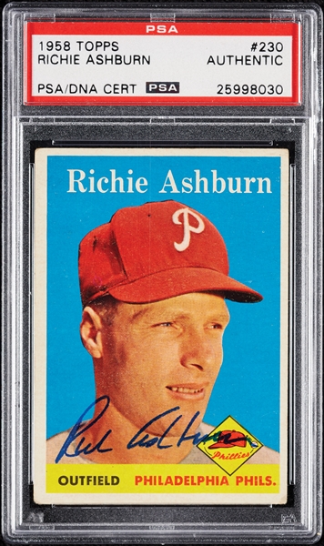 Richie Ashburn Signed 1958 Topps No. 230 (PSA/DNA)