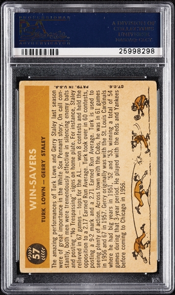 Turk Lown & Gerry Staley Signed 1960 Topps Win-Savers No. 57 (PSA/DNA)