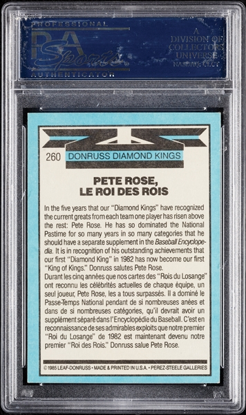 Pete Rose Signed 1986 Leaf No. 260 (PSA/DNA)
