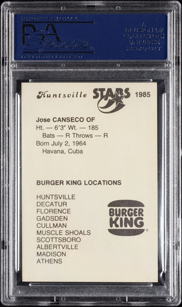 Jose Canseco Signed 1985 Burger King Huntsville Stars No. 44 (PSA/DNA)