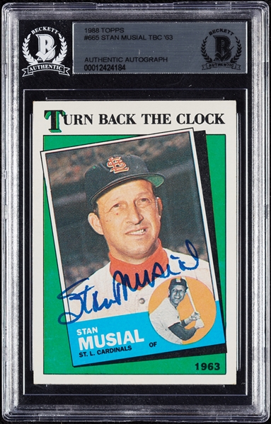 Stan Musial Signed 1988 Topps Turn Back the Clock No. 665 (BAS)