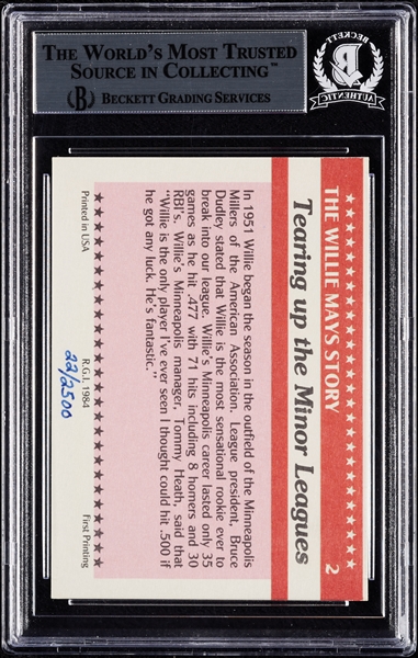 Willie Mays Signed 1984 ASA Willie Mays No. 2 (22/2500) (BAS)