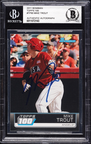 Mike Trout Signed 2011 Bowman Topps 100 No. 90 (BAS)