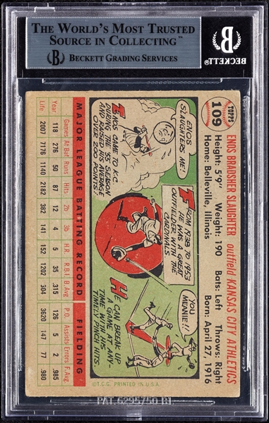 Enos Slaughter Signed 1956 Topps No. 109 (BAS)