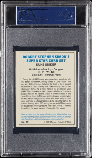 Duke Snider Signed 1986 TCMA Simon's Super Stars No. 49 (PSA/DNA)