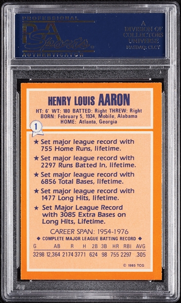 Hank Aaron Signed 1985 Topps Woolworth All-Time Record Holder (1200/2000) (PSA/DNA)