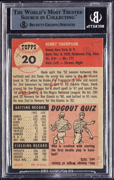 Hank Thompson Signed 1953 Topps No. 20 (BAS)