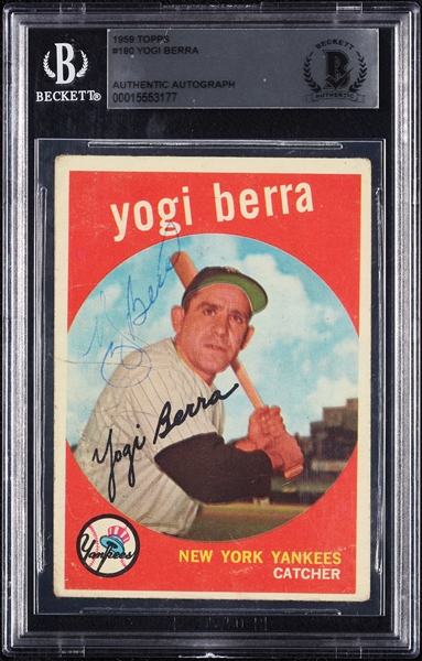 Yogi Berra Signed 1959 Topps No. 180 (BAS)