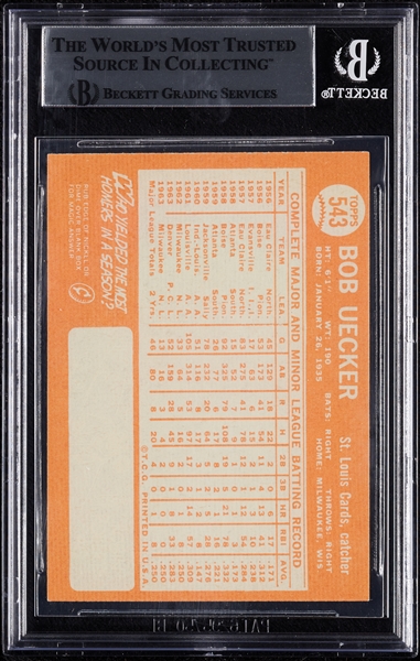 Bob Uecker Signed 1964 Topps No. 543 (BAS)