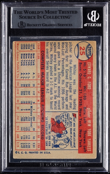 Whitey Ford Signed 1957 Topps No. 25 (BAS)