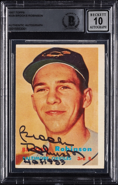 Brooks Robinson Signed 1957 Topps RC No. 328 (Graded BAS 10)