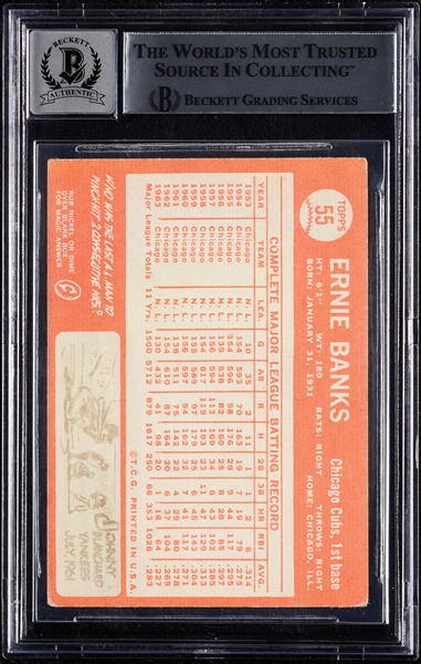 Ernie Banks Signed 1964 Topps No. 55 (Graded BAS 10)