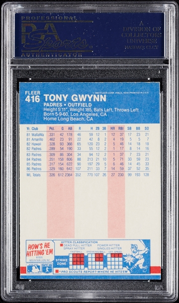 Tony Gwynn Signed 1987 Fleer No. 416 (PSA/DNA)
