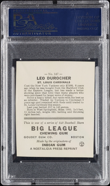 Leo Durocher Signed 1933 Goudey Reprint (PSA/DNA)