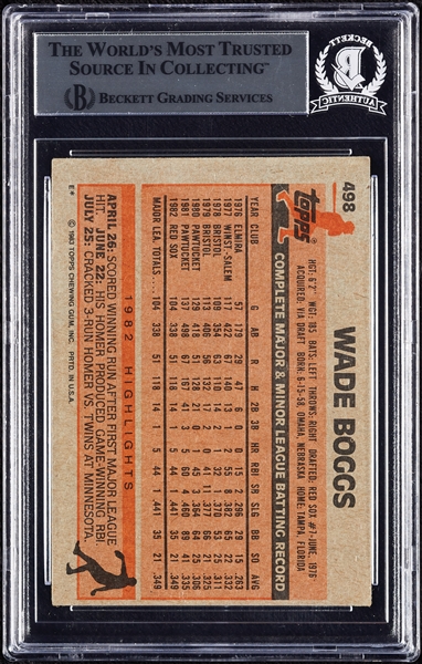 Wade Boggs Signed 1983 Topps RC No. 498 (BAS)