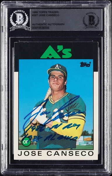 Jose Canseco Signed 1986 Topps Traded RC No. 20T (BAS)