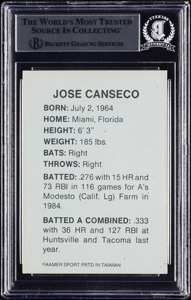 Jose Canseco Signed 1986 AAMER Sport RC (BAS)
