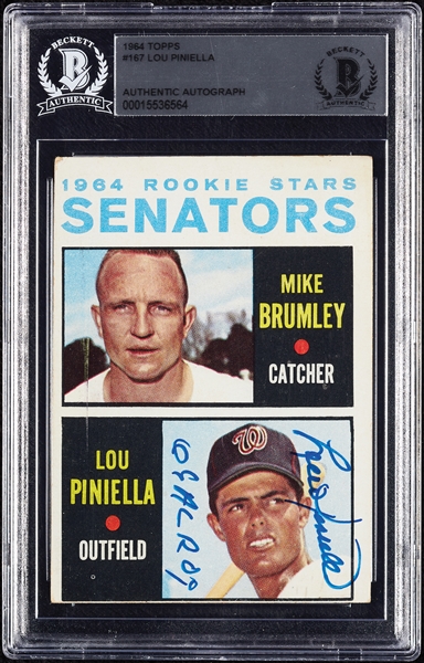 Lou Piniella Signed 1964 Topps RC No. 167 (BAS)