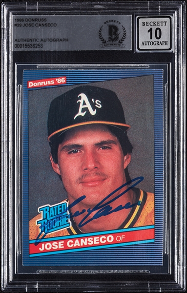 Jose Canseco Signed 1986 Donruss RC No. 39 (Graded BAS 10)