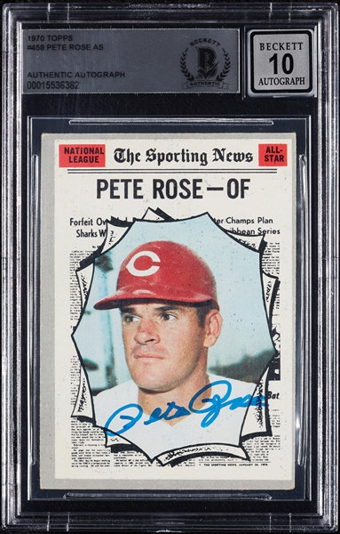 Pete Rose Signed 1970 Topps All-Star No. 458 (Graded BAS 10)