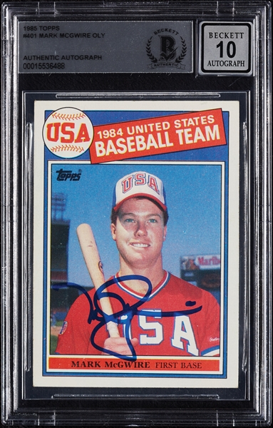 Mark McGwire Signed 1985 Topps No. 401 (Graded BAS 10)