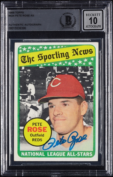Pete Rose Signed 1969 Topps All-Star No. 424 (Graded BAS 10)