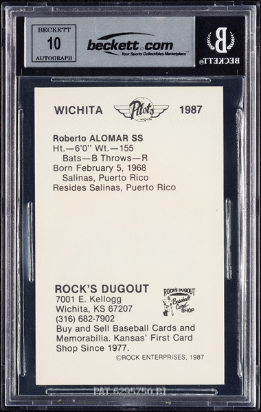 Roberto Alomar Signed 1987 Wichita Pilots RC (Graded BAS 10)