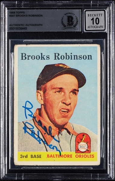 Brooks Robinson Signed 1958 Topps No. 307 (Graded BAS 10)